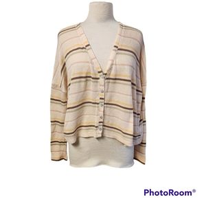 URBAN OUTFITTERS STRIPE CROP OVERSIZED BUTTON DOWN SWEATER CARDIGAN SIZE MEDIUM